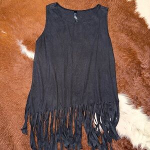 Fringe Sleeveless Black Top